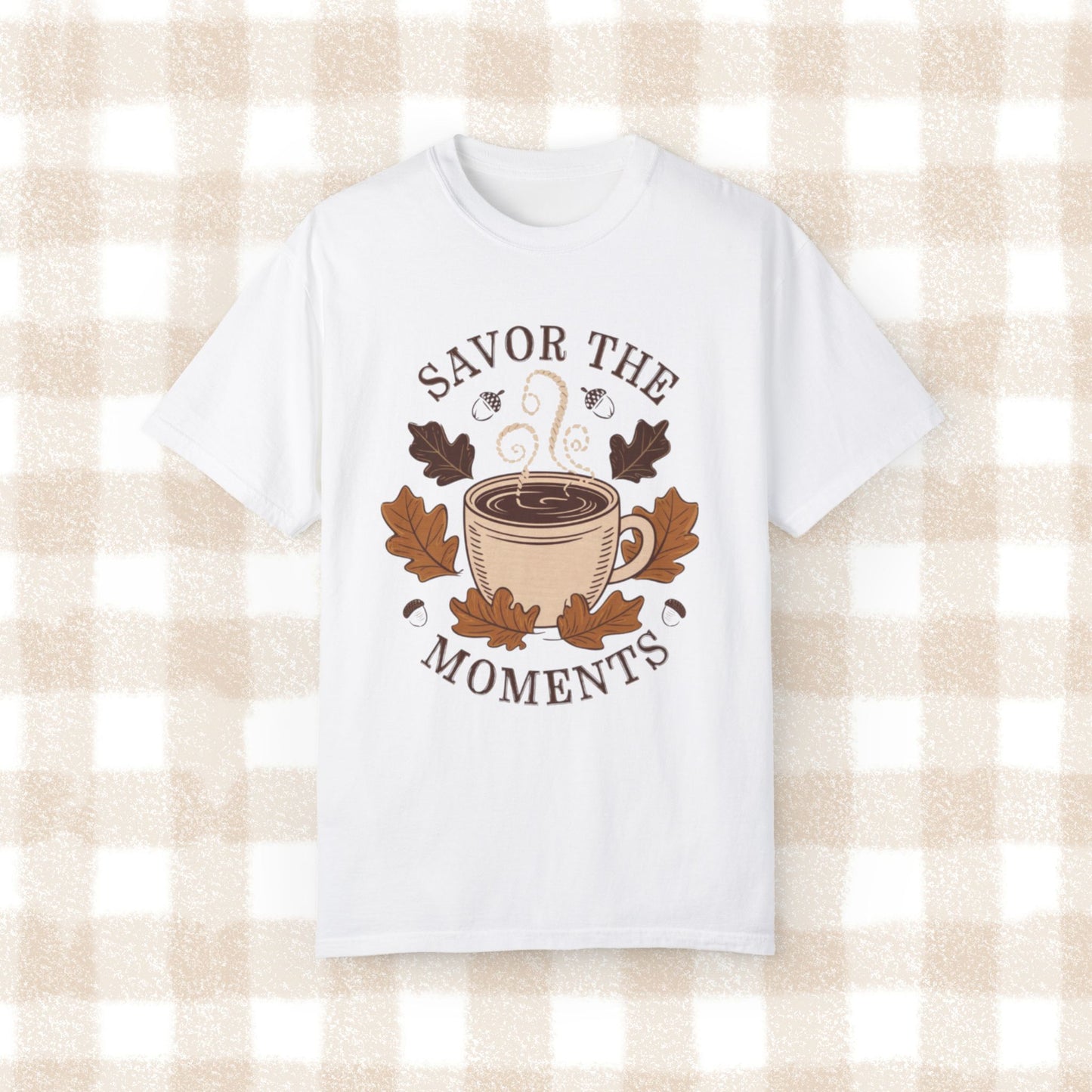 Savor the Moments Coffee Art T-Shirt, Fall Season T-Shirt, Cozy Autumn Tee, Comfortable Everyday Wear, Stylish Casual Top