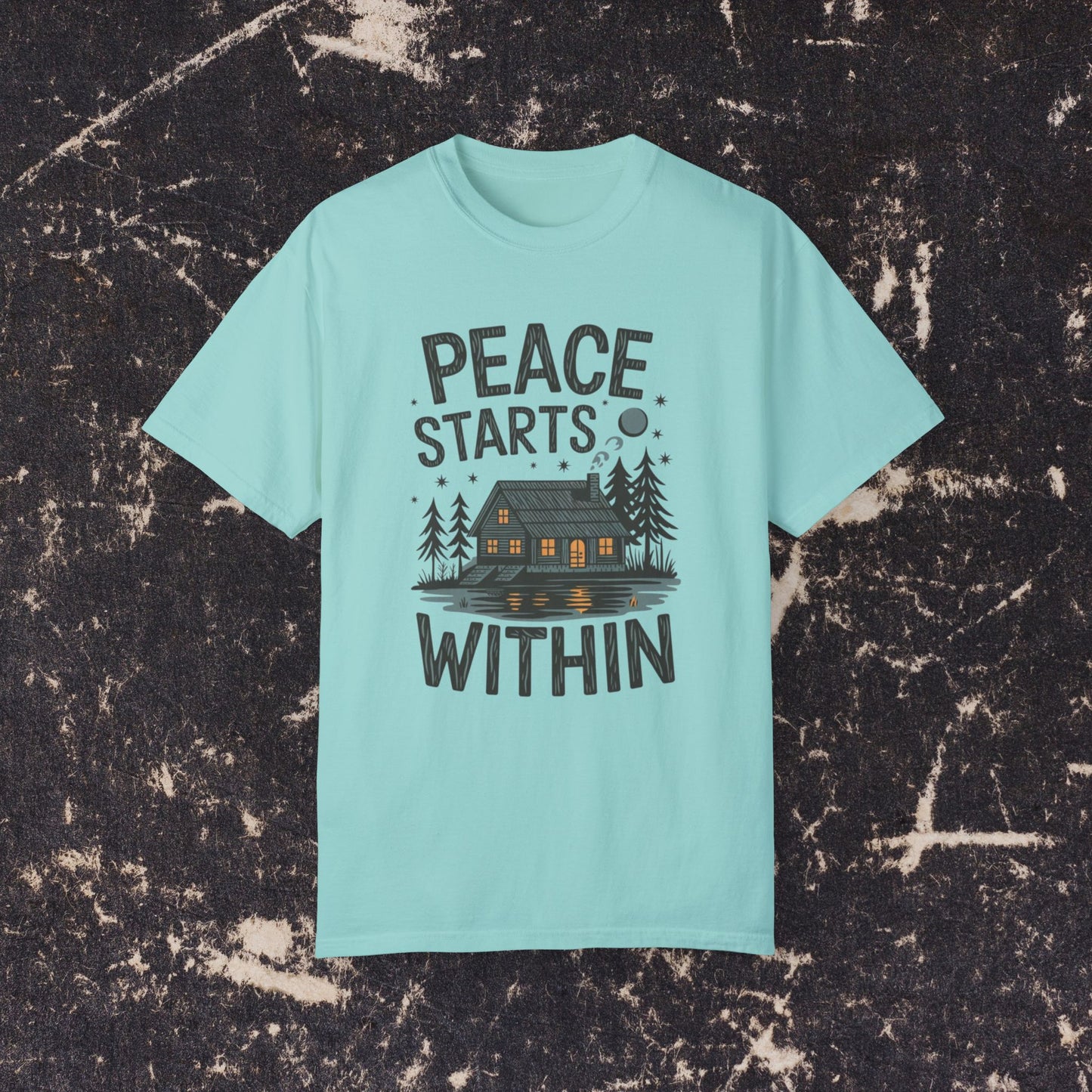 Peace Starts Within T Shirt, Cabin in Woods Graphic Tee, Cozy Cabin Shirt, Inspirational Quote T Shirt, Adventurous Outdoor Tee