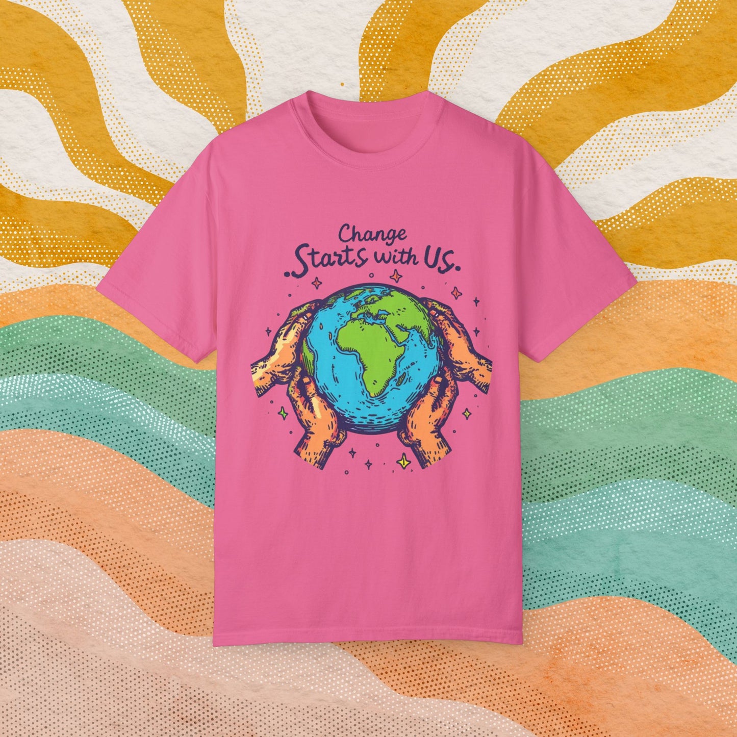 Change Starts with Us Earth Design T-Shirt, Inspirational World Graphic Tee, Environmental Awareness Shirt for Men Women