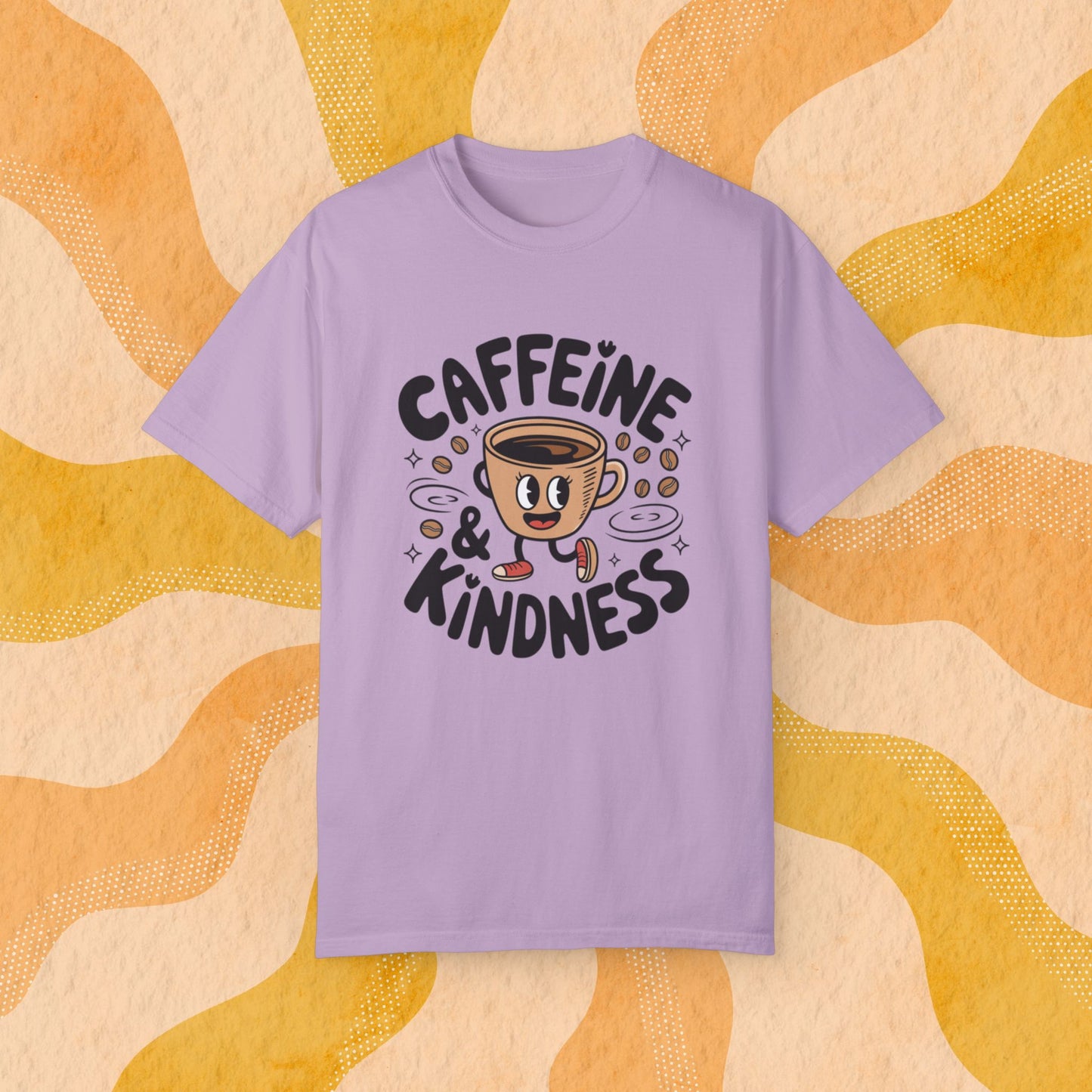 Coffee Lover T-Shirt, Caffeine and Kindness Shirt, Funny Coffee Graphic Tee, Cute Coffee Cup Illustration, Coffee Enthusiast Gift