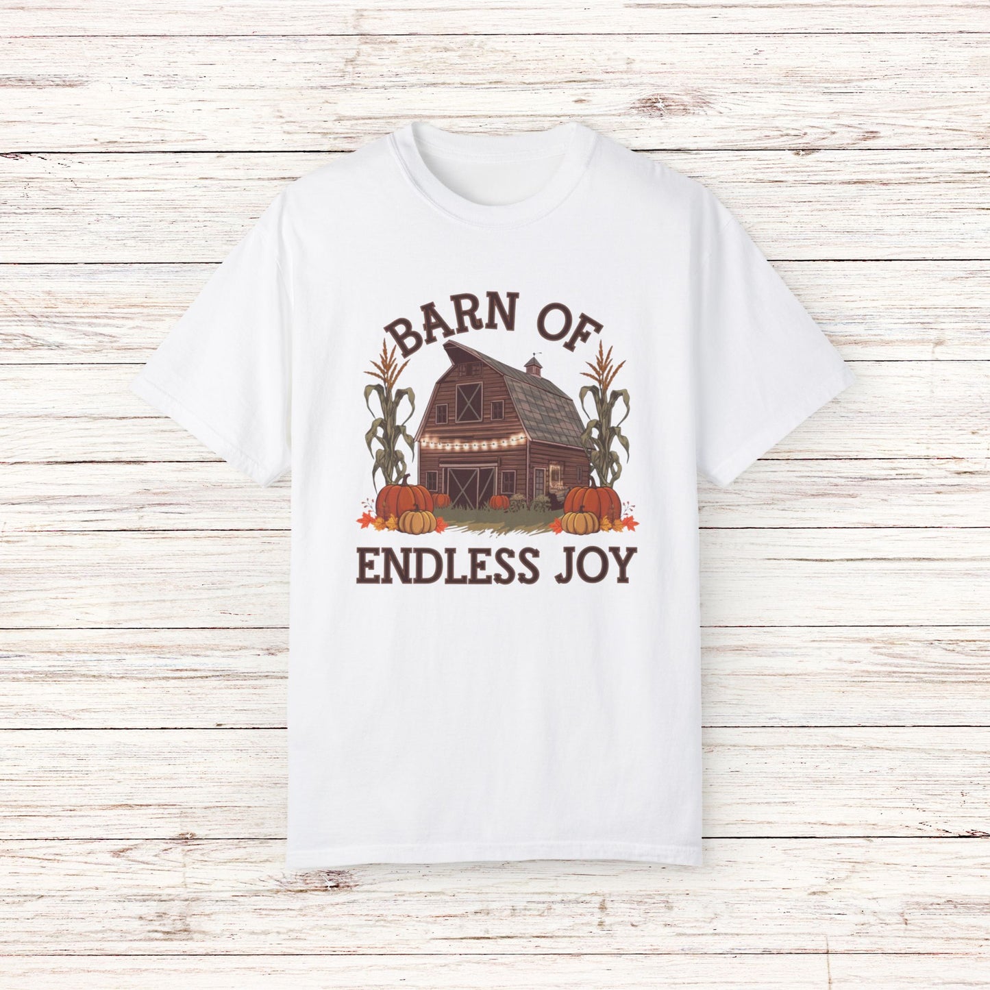 Vintage Farmhouse Barn of Endless Joy Graphic, Fall Harvest Pumpkin Patch T-Shirt, Retro Autumn Country Life Tee