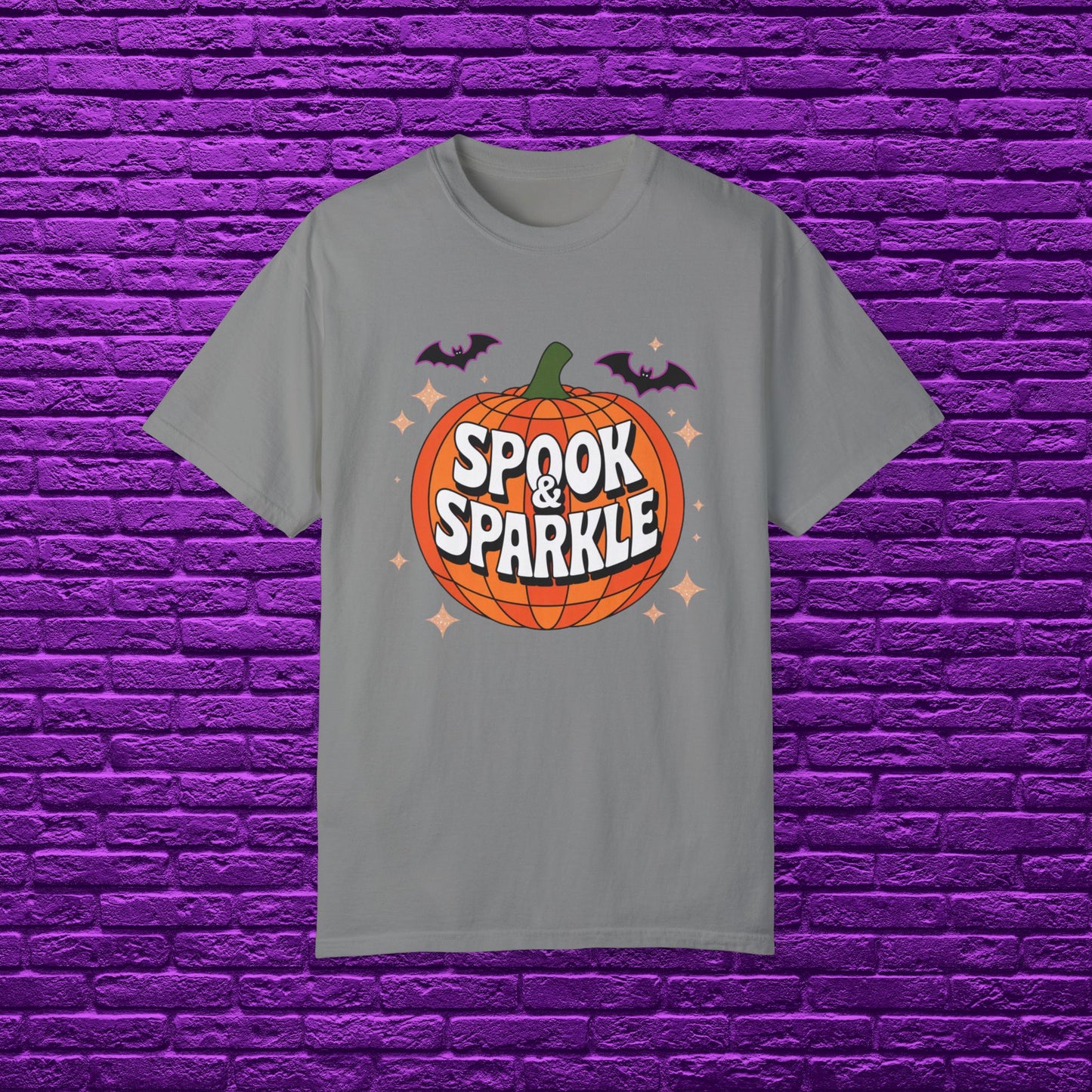 Halloween Pumpkin Spook and Sparkle T-Shirt, Cute Halloween Shirt with Pumpkin and Bats, Halloween Holiday Tee for Spooky Season