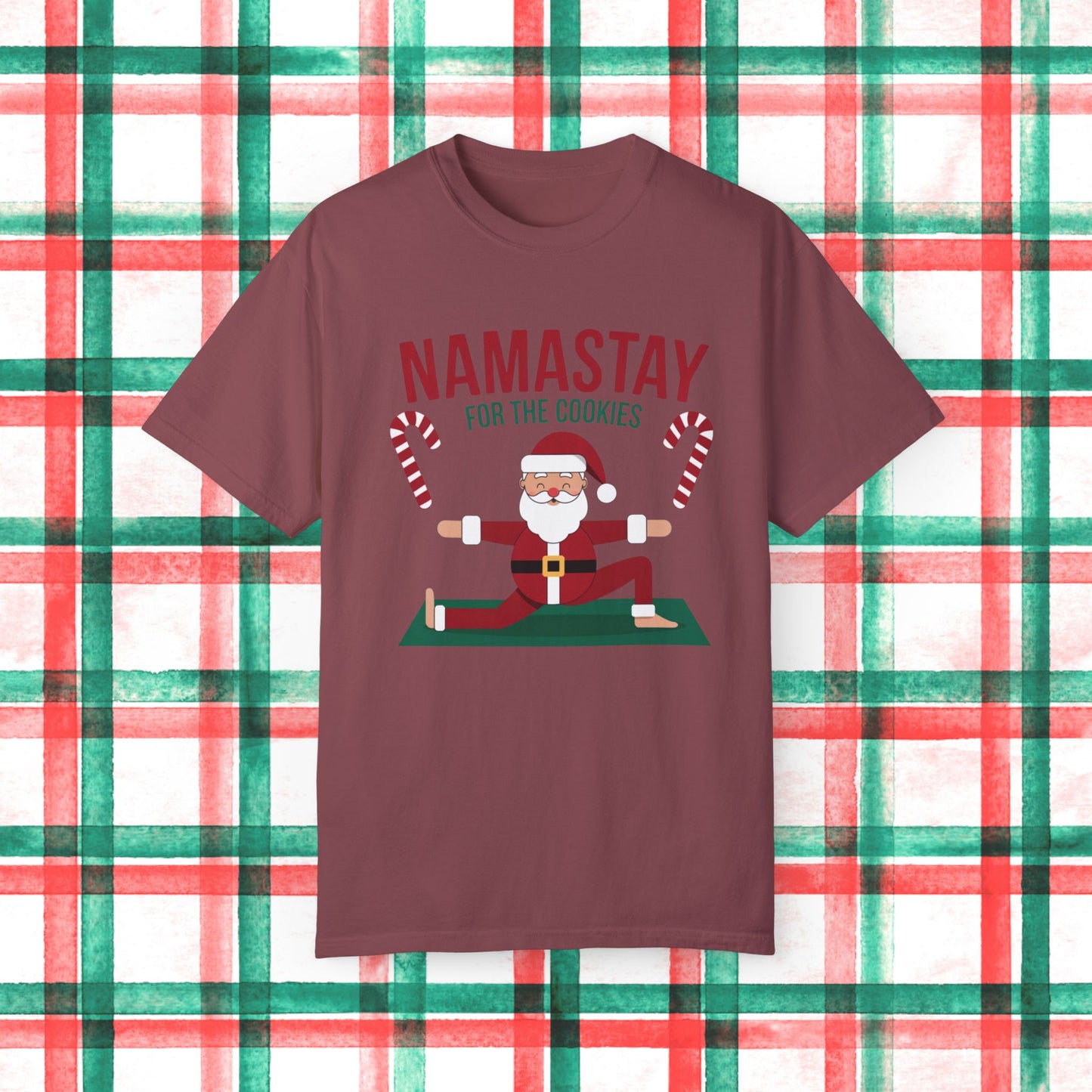 Namastay For The Cookies Funny Santa Yoga Christmas Shirt, Holiday Yoga Santa Claus Tee, Unique Holiday Tee, Christmas Gift T-Shirt