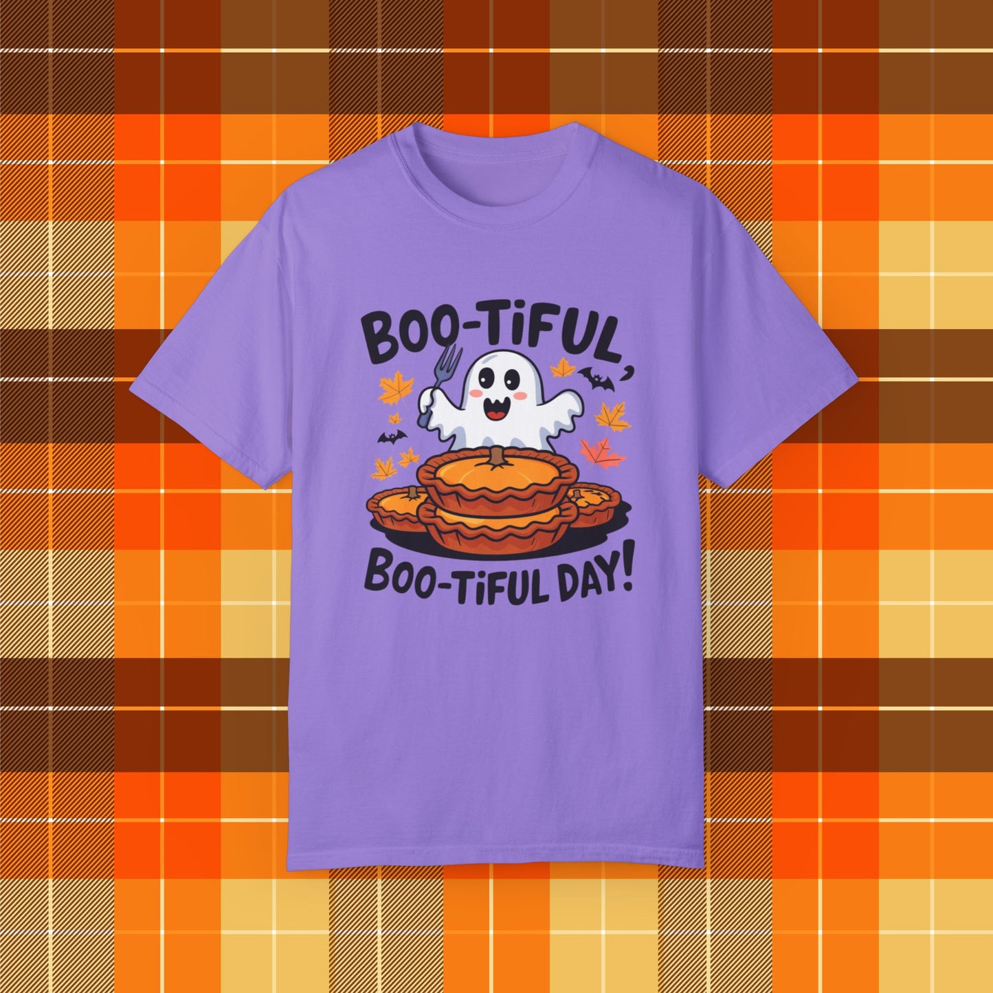 Boo-Tiful Day Ghost T-Shirt, Funny Halloween Tee, Cute Ghost and Pumpkin Pie Shirt, Autumn Graphic T-Shirt, Spooky Season Apparel