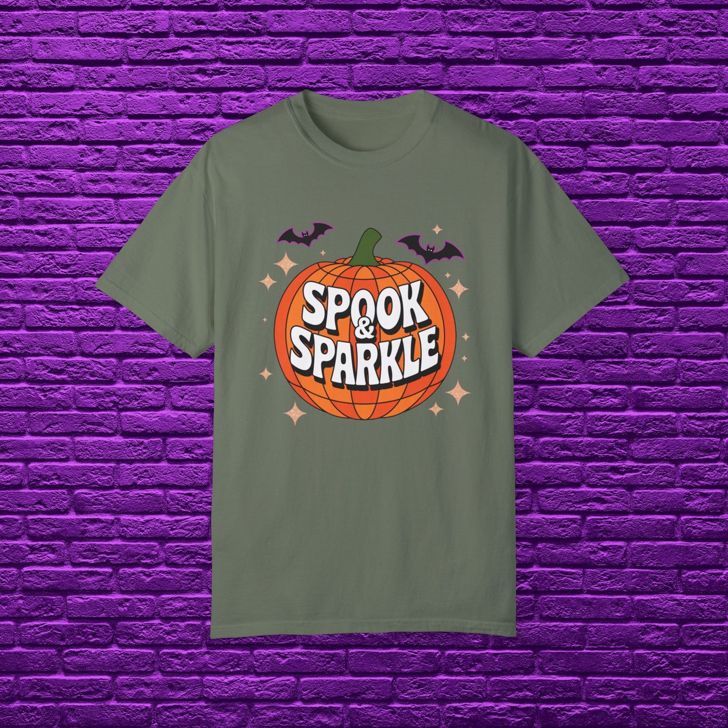 Halloween Pumpkin Spook and Sparkle T-Shirt, Cute Halloween Shirt with Pumpkin and Bats, Halloween Holiday Tee for Spooky Season