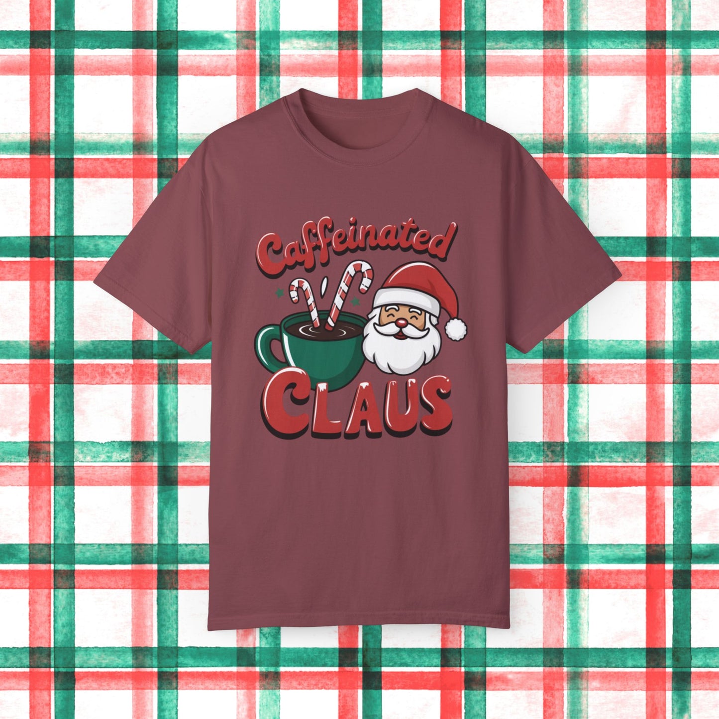 Caffeinated Claus Christmas T-Shirt, Funny Holiday Shirt, Santa Coffee Lover Gift, Festive Graphic Tee, Xmas Humor Shirt