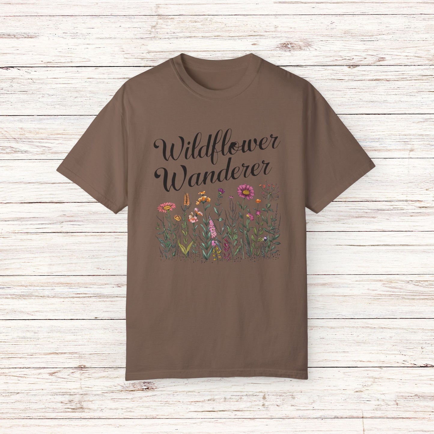 Wildflower Wanderer Graphic Tee, Botanical Floral Design T-Shirt, Nature Lover Gift Shirt, Minimalist Wildflower Tee, Outdoor Adventure Garment-Dyed T-shirt