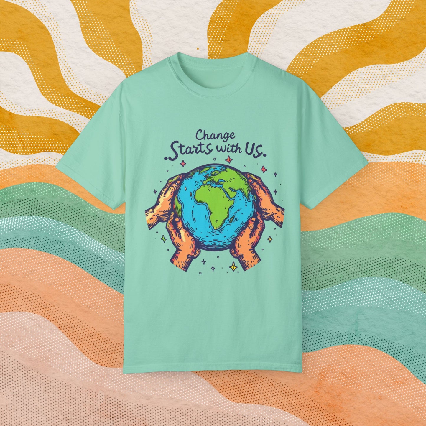 Change Starts with Us Earth Design T-Shirt, Inspirational World Graphic Tee, Environmental Awareness Shirt for Men Women