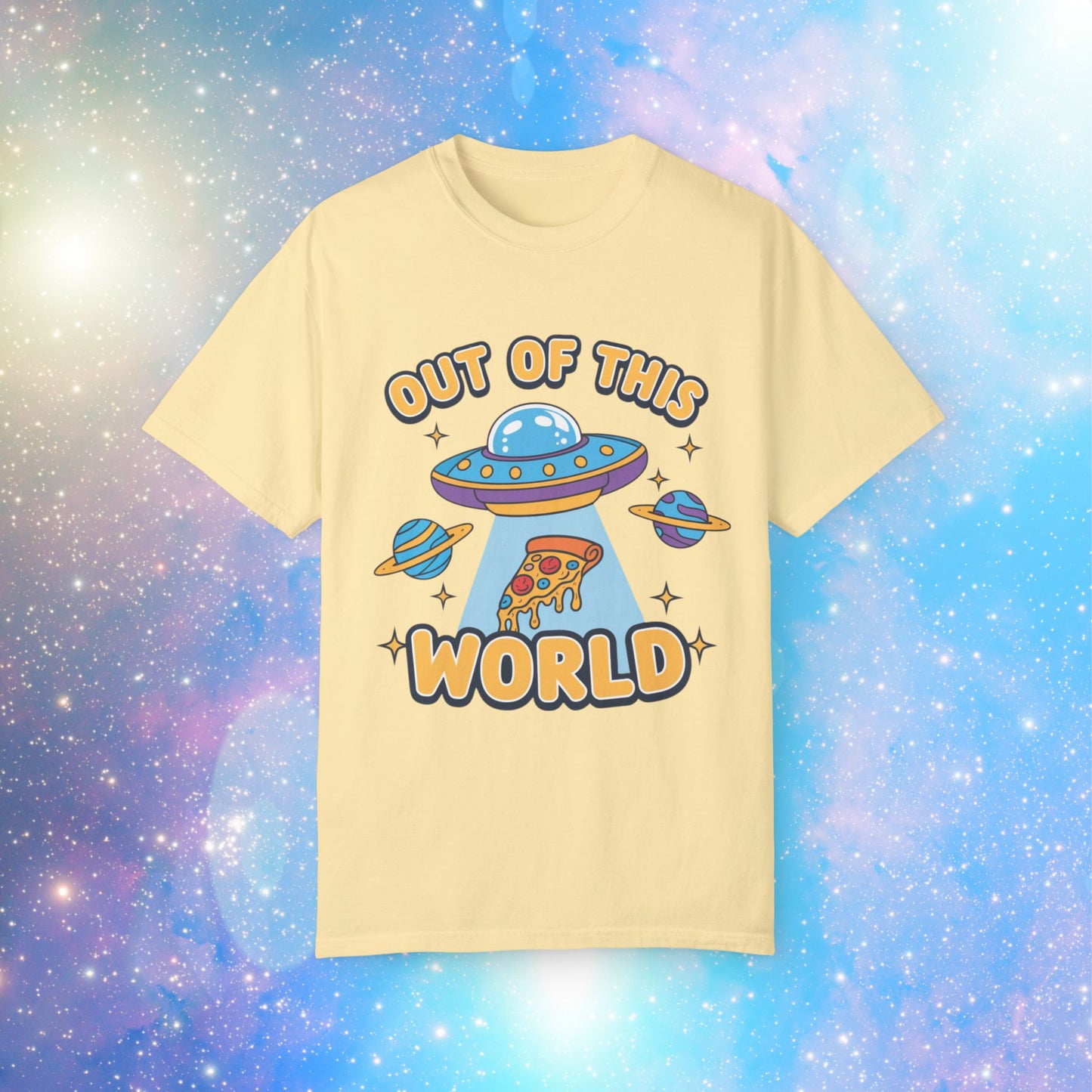 Out of This World UFO T-Shirt, Funny Alien Space Design Tee, Cute Pizza Graphic Shirt, Cool Novelty Gift Idea, Unisex Casual Top