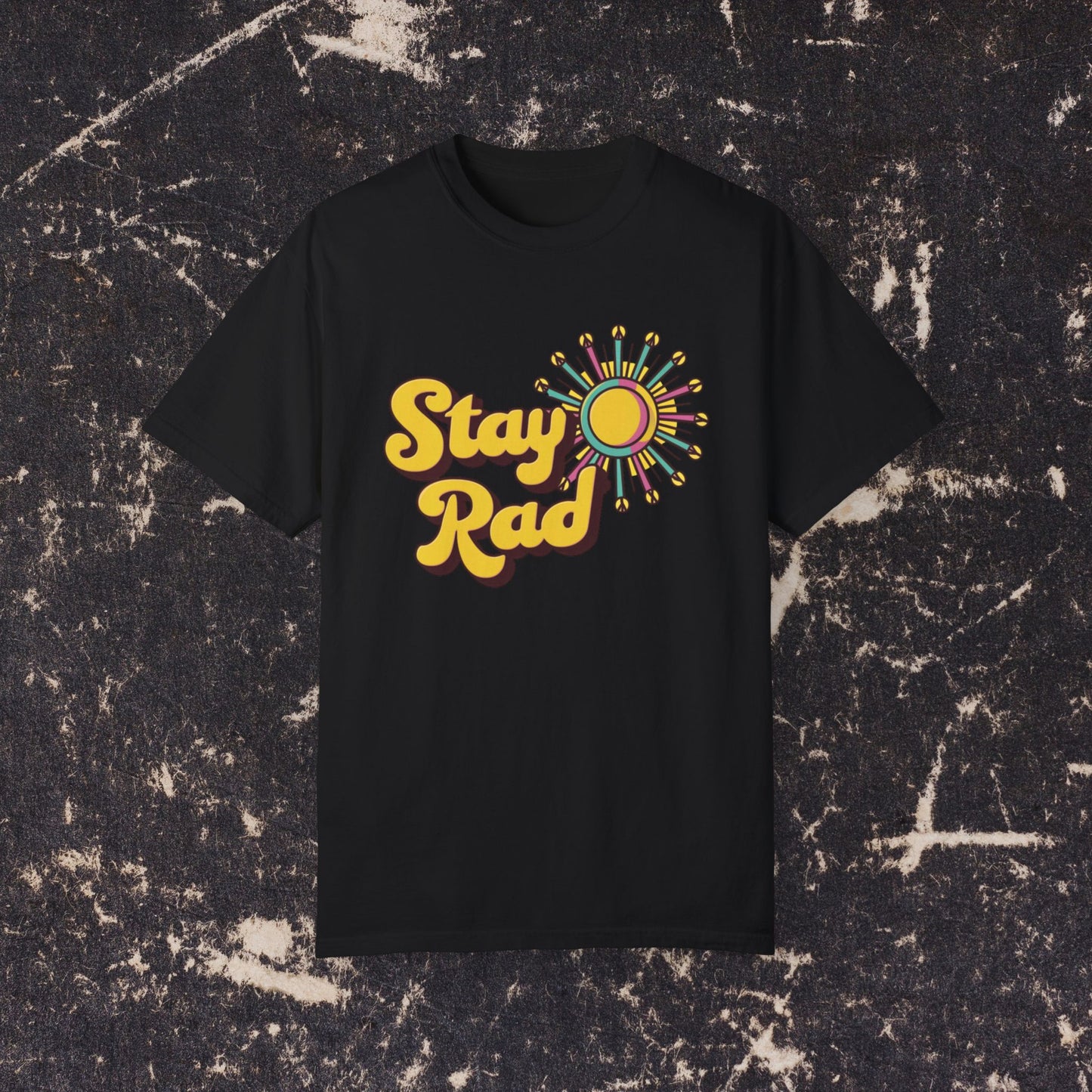 Stay Rad Retro Sunshine Graphic T-Shirt, Vintage Style Tee, Positive Vibes Summer Shirt, Fun Casual Outfit, Groovy Statement Top