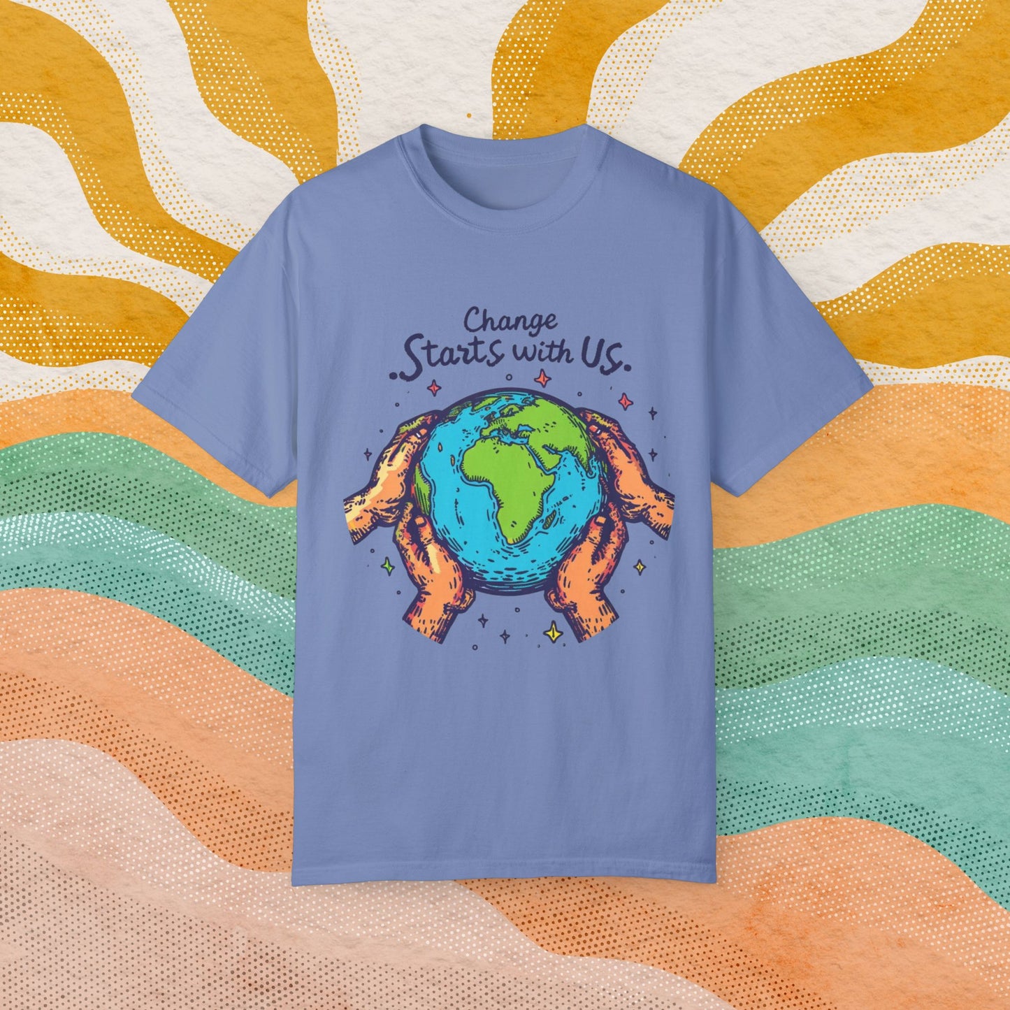 Change Starts with Us Earth Design T-Shirt, Inspirational World Graphic Tee, Environmental Awareness Shirt for Men Women