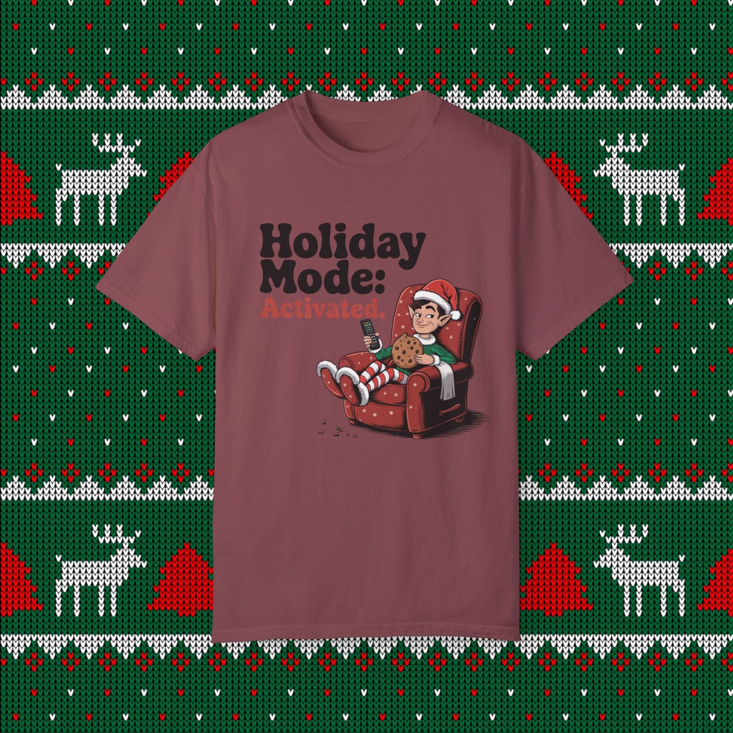 Holiday Mode: Activated Funny Christmas Elf T-Shirt, Quirky Holiday Elf Shirt, Comfy Festive Graphics Tee