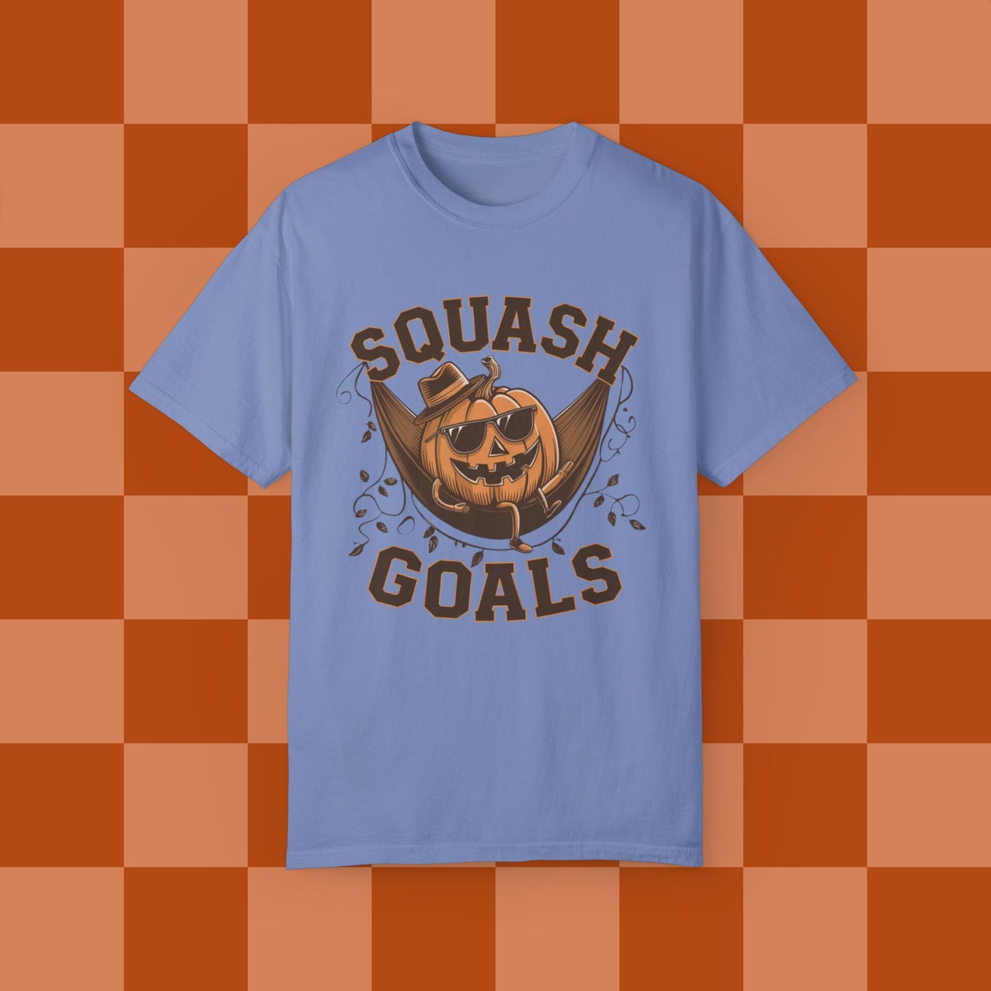 Funny Squash Goals Pumpkin T-Shirt, Halloween Humor Graphic Tee for Autumn, Cool Pumpkin with Sunglasses Shirt