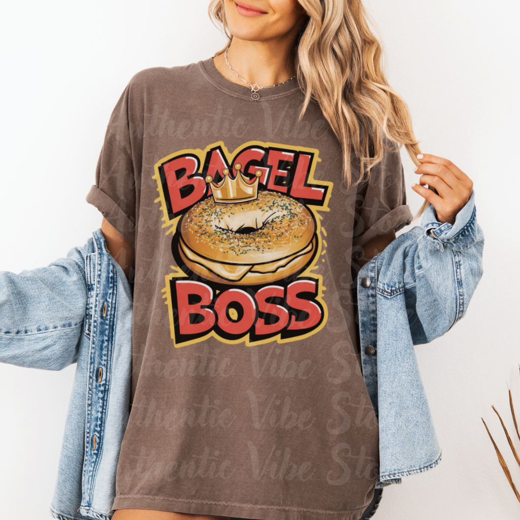 Bagel Boss T-Shirt, Funny Bagel Graphic Tee, Bagel Lover Gift, Trendy Foodie T-Shirt, Statement Bagel Shirt, Bagel Themed Apparel