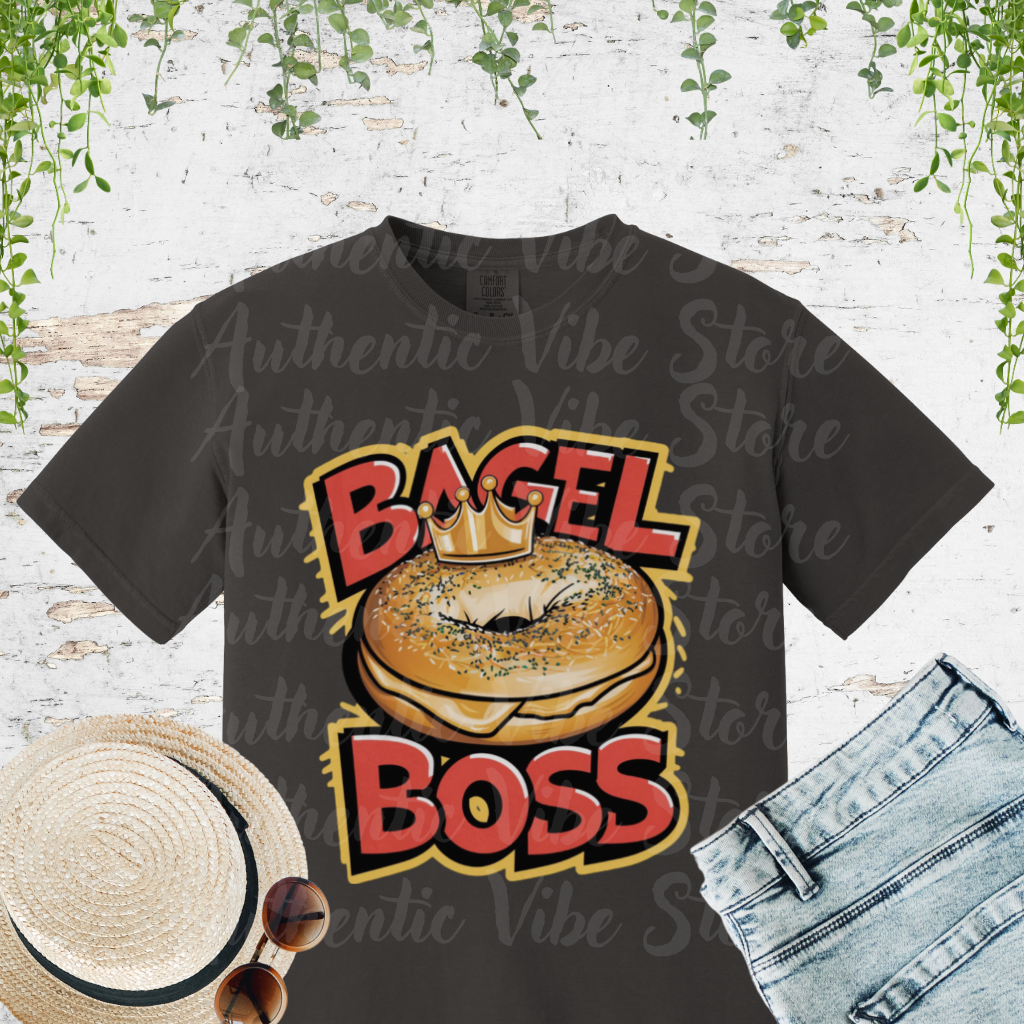 Bagel Boss T-Shirt, Funny Bagel Graphic Tee, Bagel Lover Gift, Trendy Foodie T-Shirt, Statement Bagel Shirt, Bagel Themed Apparel