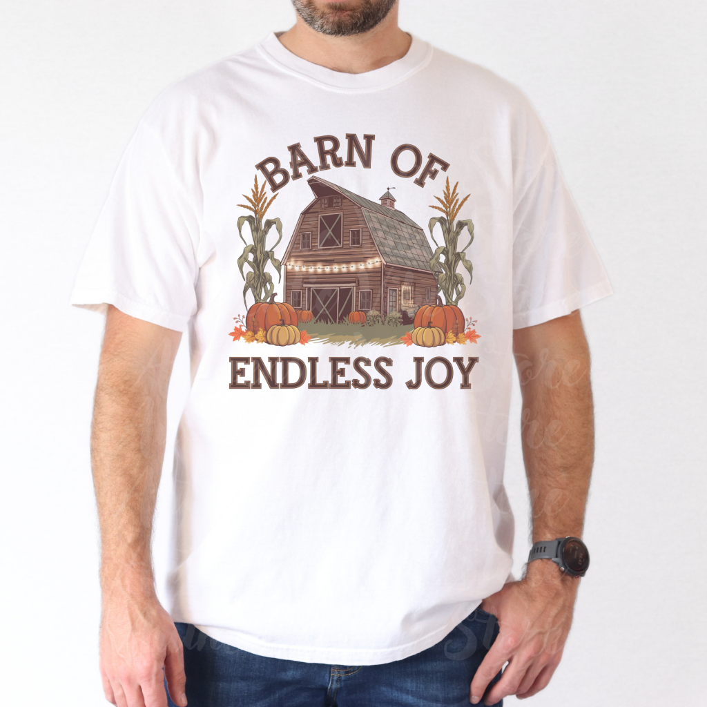 Vintage Farmhouse Barn of Endless Joy Graphic, Fall Harvest Pumpkin Patch T-Shirt, Retro Autumn Country Life Tee