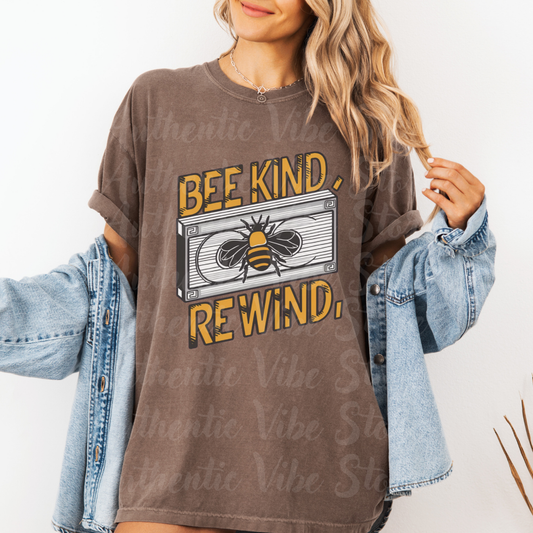 Bee Kind Rewind Graphic T-Shirt, Vintage Inspired Bee Design Tee, Retro Style Humor Shirt, Unique Bee Lover Gift, Unisex Casual Top