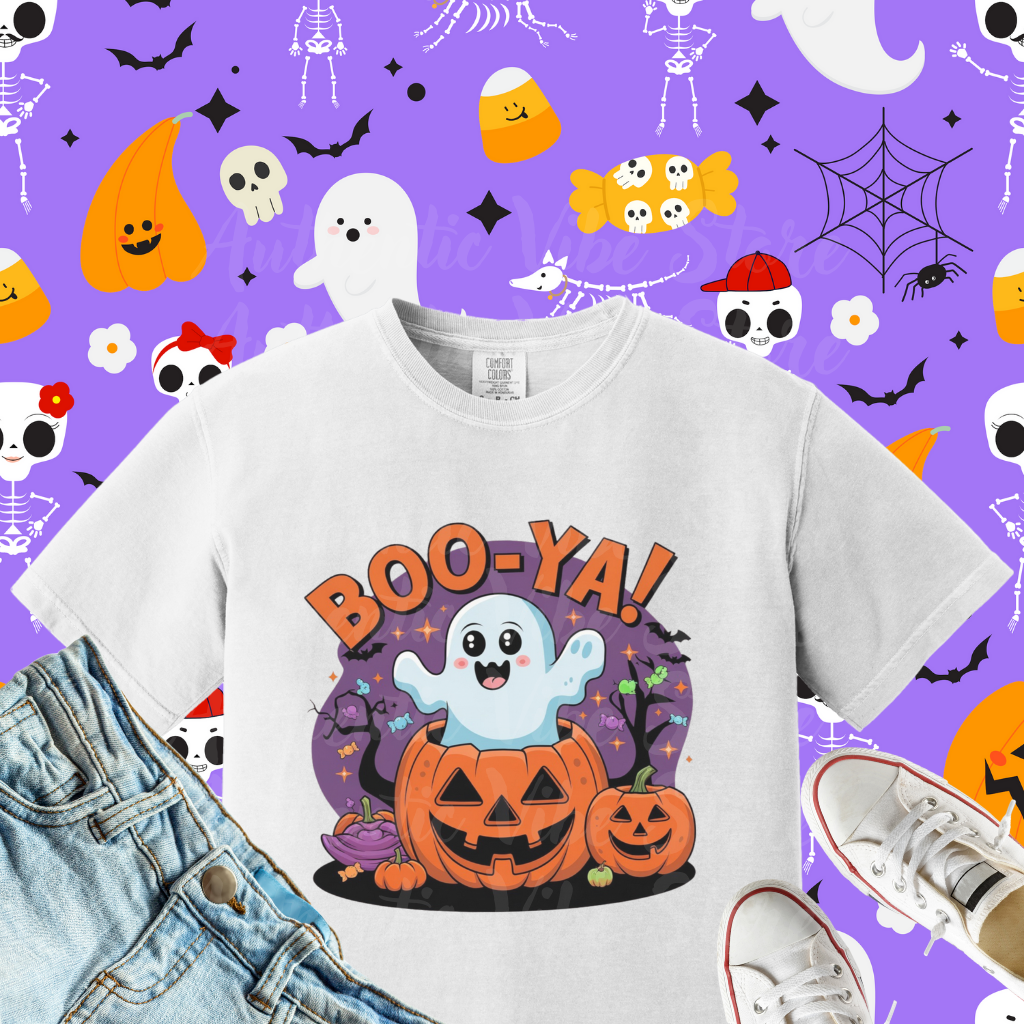 Cute Ghost Halloween T-Shirt, Boo-Ya Pumpkin Design, Spooky Halloween Shirt, Funny Ghost Tee, Halloween Party Shirt, Ghost Pumpkin Tee