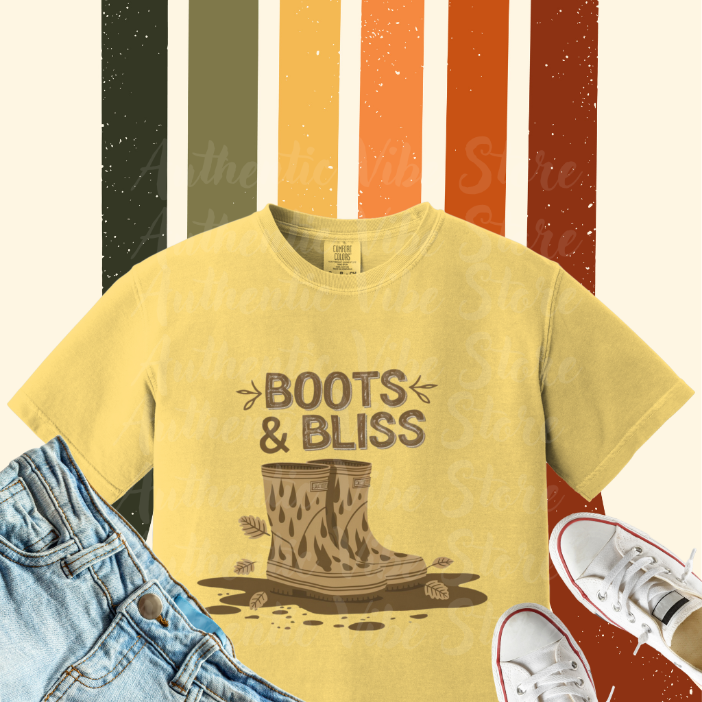 Boots and Bliss Graphic Tee, Comfortable Unisex T-Shirt, Casual Everyday Shirt, Fashionable Boots Design, Fall Apparel