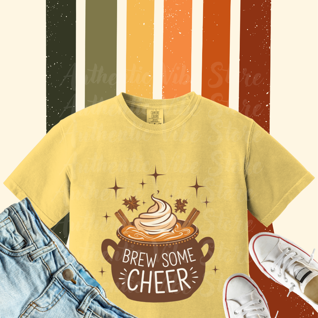 Brew Some Cheer T-Shirt, Coffee Lover Shirt, Fall Aesthetic Tee, Cozy Autumn Clothing, Seasonal Graphic Shirt, Cute Gift for Her