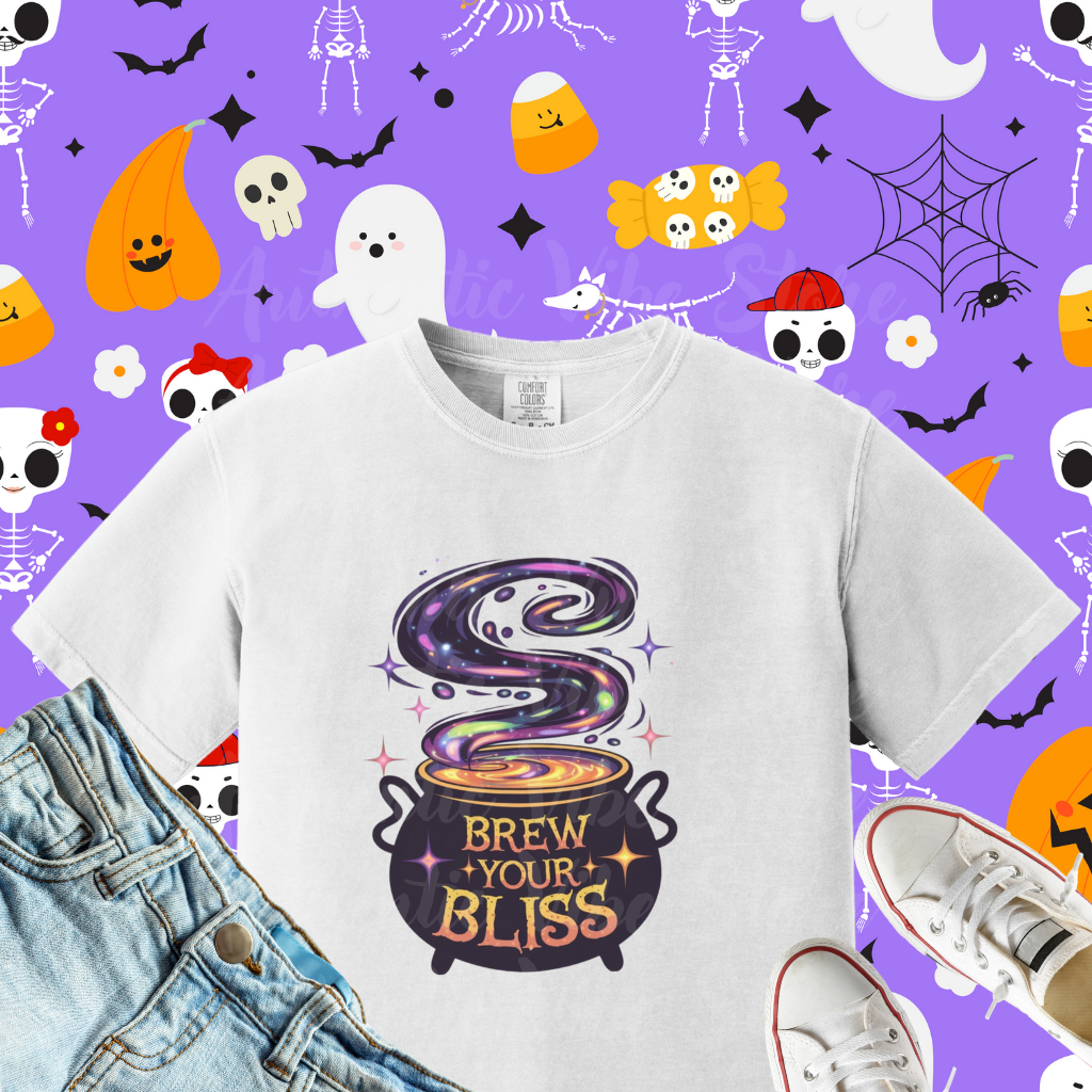 Brew Your Bliss T-Shirt, Magical Boiling Pot Design Tee, Funny Graphic Shirt, Unique Witchy Apparel, Cute Gift Idea