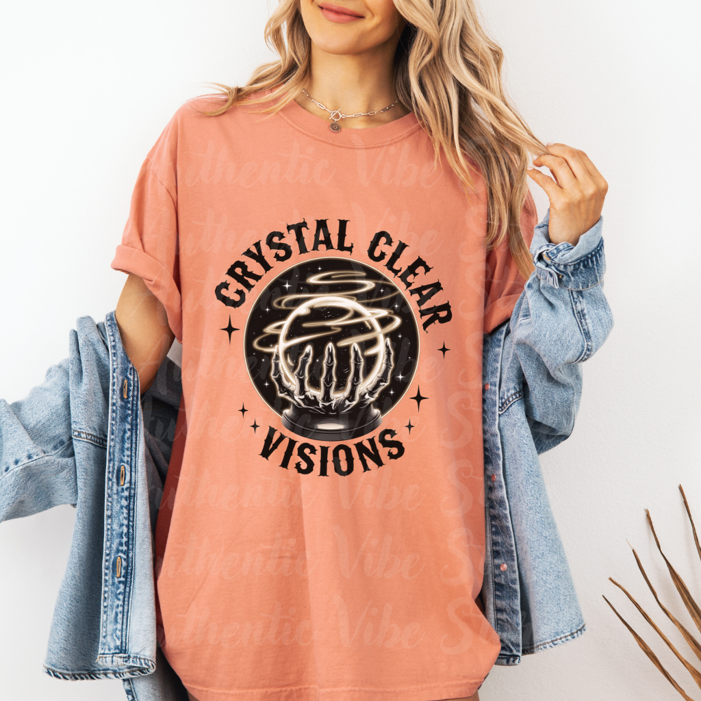 Crystal Clear Visions Unique Graphic Tee, Cosmic Hand Design T-Shirt, Trendy Unisex Shirt, Mystical Casual Wear, Fashionable Tee