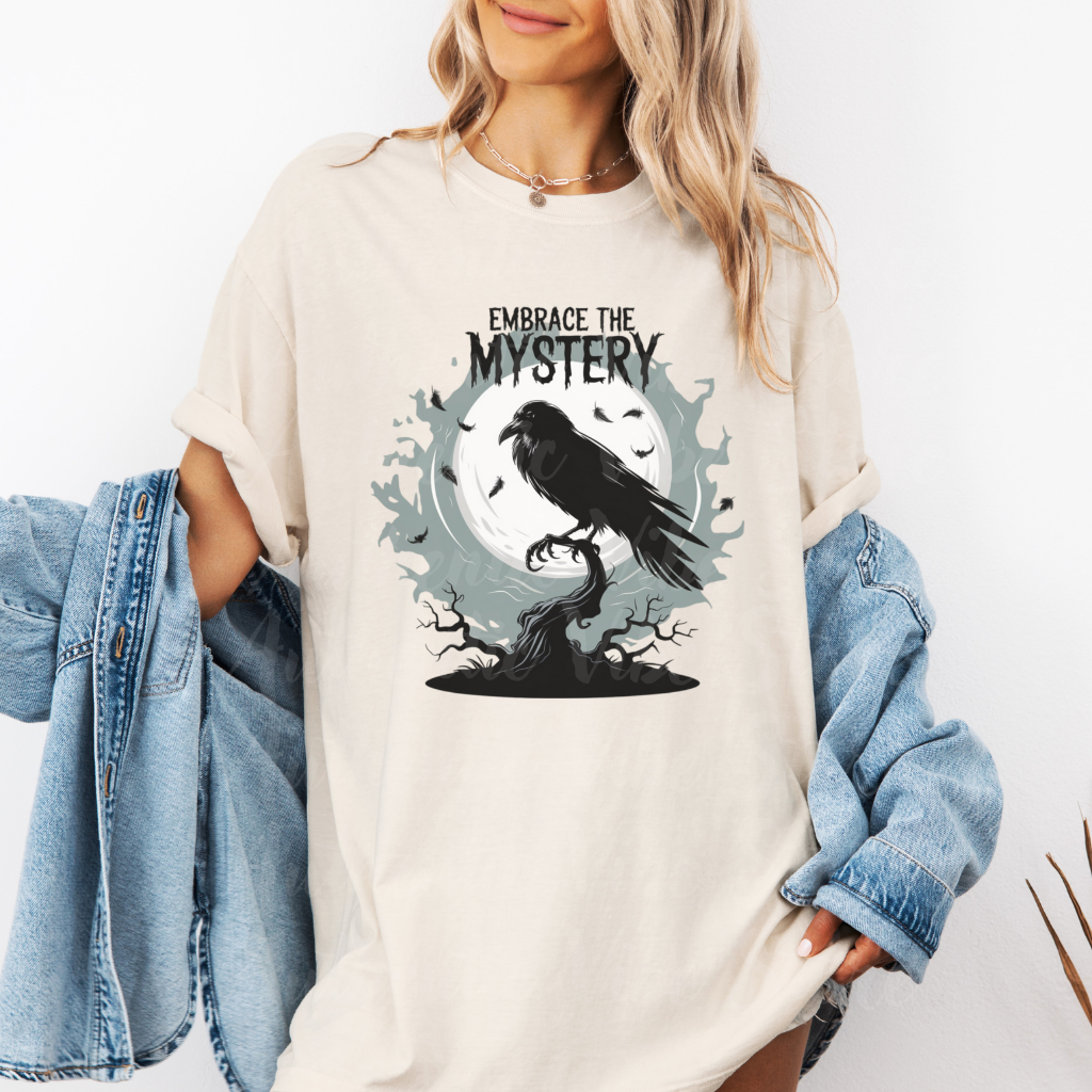 Embrace the Mystery T-Shirt Gothic Crow Design Moonlight Scene Dark Aesthetic Unisex Tee Great Gift Idea