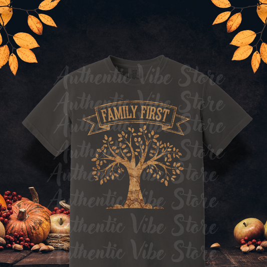 Family First Tree of Life Graphic Tee, Inspirational Family Themed Shirt, Meaningful Gift Idea, Cozy Casual Wear, Uplifting Message