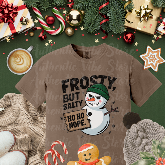 Frosty But Salty Shirt, Funny Snowman Graphic Tee, Ho Ho Nope Christmas Shirt, Winter Holiday Humor T-Shirt, Seasonal Novelty Gift