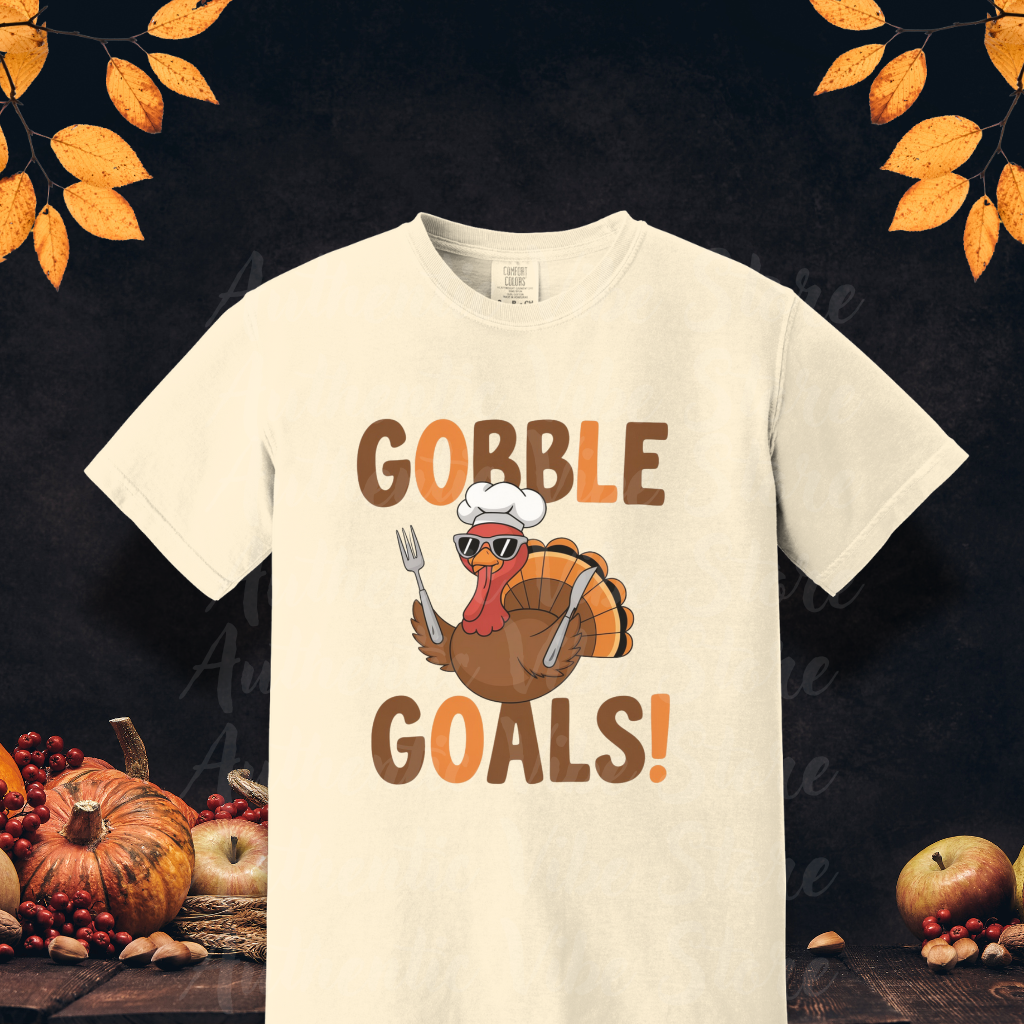 Thanksgiving Turkey Shirt, Gobble Goals Funny Tee, Cute Thanksgiving T-Shirt, Turkey With Forks, Thanksgiving Humor Tee