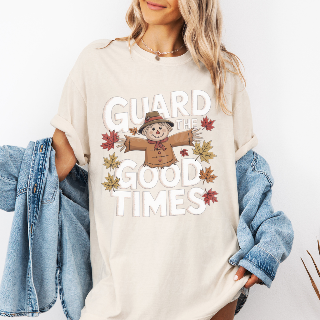 Guard the Good Times Halloween Scarecrow T-Shirt, Funny Fall Design Tee, Cute Autumn Graphic Shirt, Thanksgiving Top