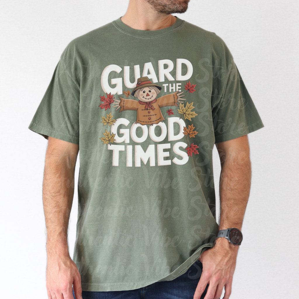 Guard the Good Times Halloween Scarecrow T-Shirt, Funny Fall Design Tee, Cute Autumn Graphic Shirt, Thanksgiving Top