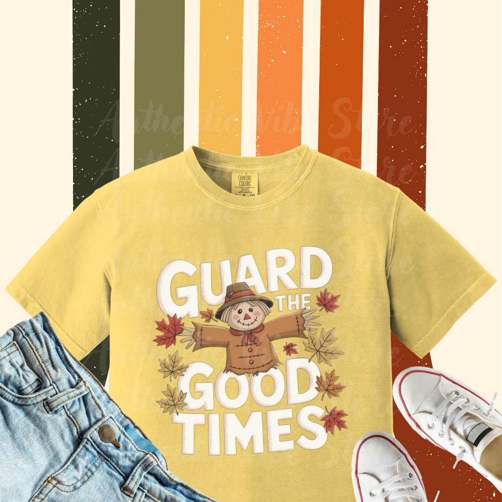 Guard the Good Times Halloween Scarecrow T-Shirt, Funny Fall Design Tee, Cute Autumn Graphic Shirt, Thanksgiving Top