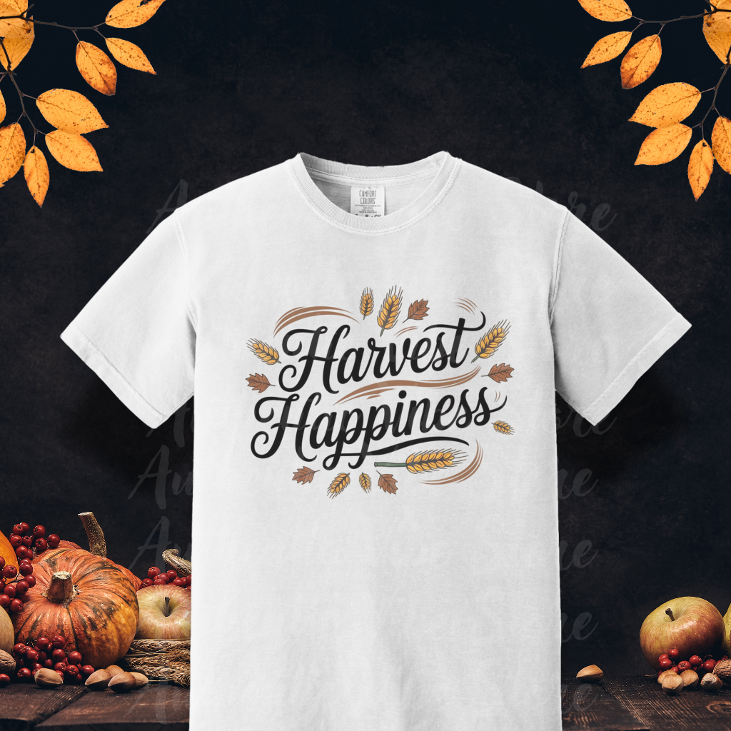 Harvest Happiness T-Shirt, Fall Themed Tee, Thanksgiving T-Shirt, Autumn Vibes Top, Rustic Harvest Shirt, Cozy Fall T-Shirt