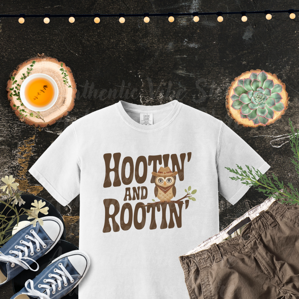 Cute Owl Hootin And Rootin TShirt, Funny Owl Graphic Tee, Adorable Owl Design Shirt, Owl Lover Gift, Western Style Owl Shirt