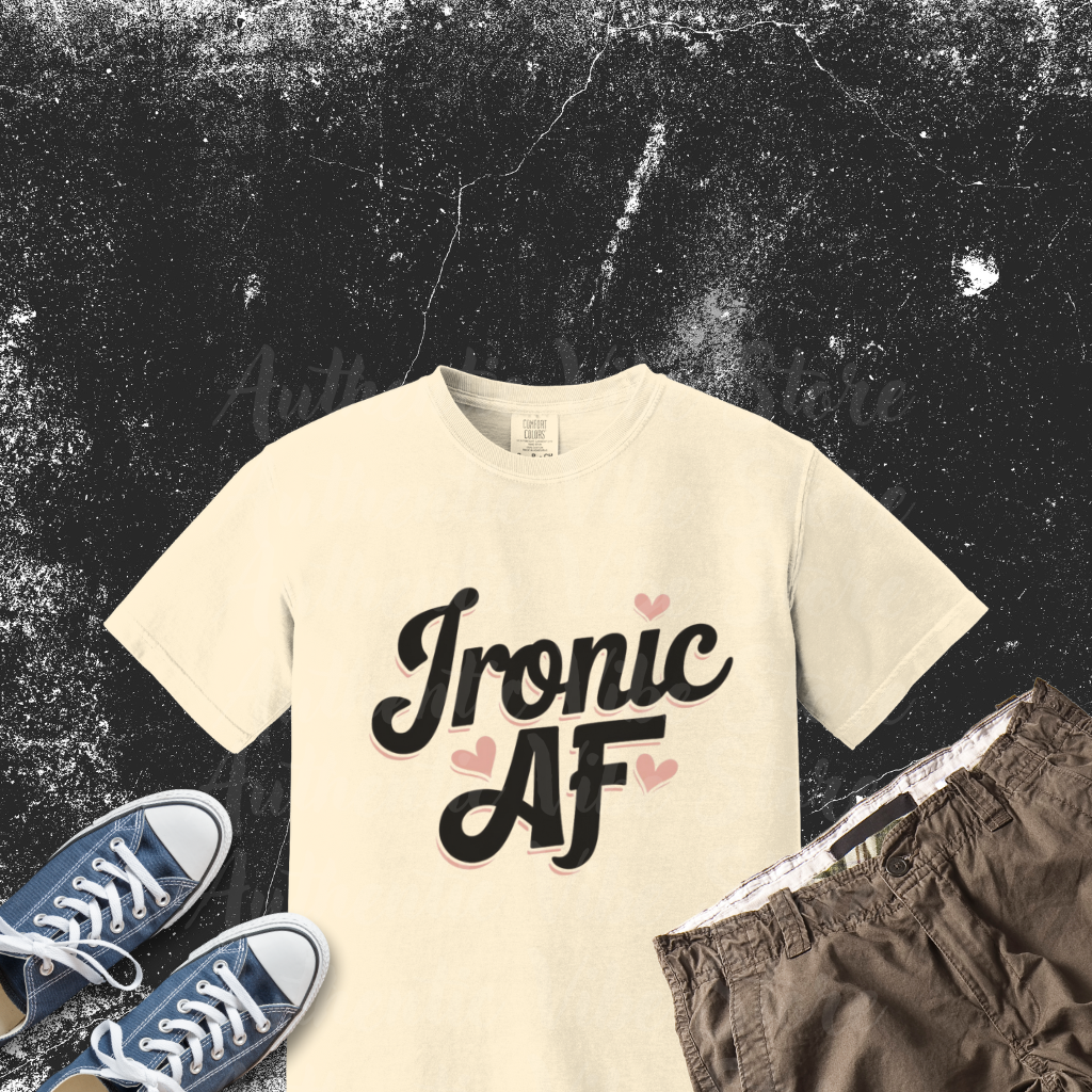 Ironic AF Shirt Funny Graphic Tee Casual Humor T-Shirt Trendy Quote Top Cute Love Hearts Design Apparel Gift