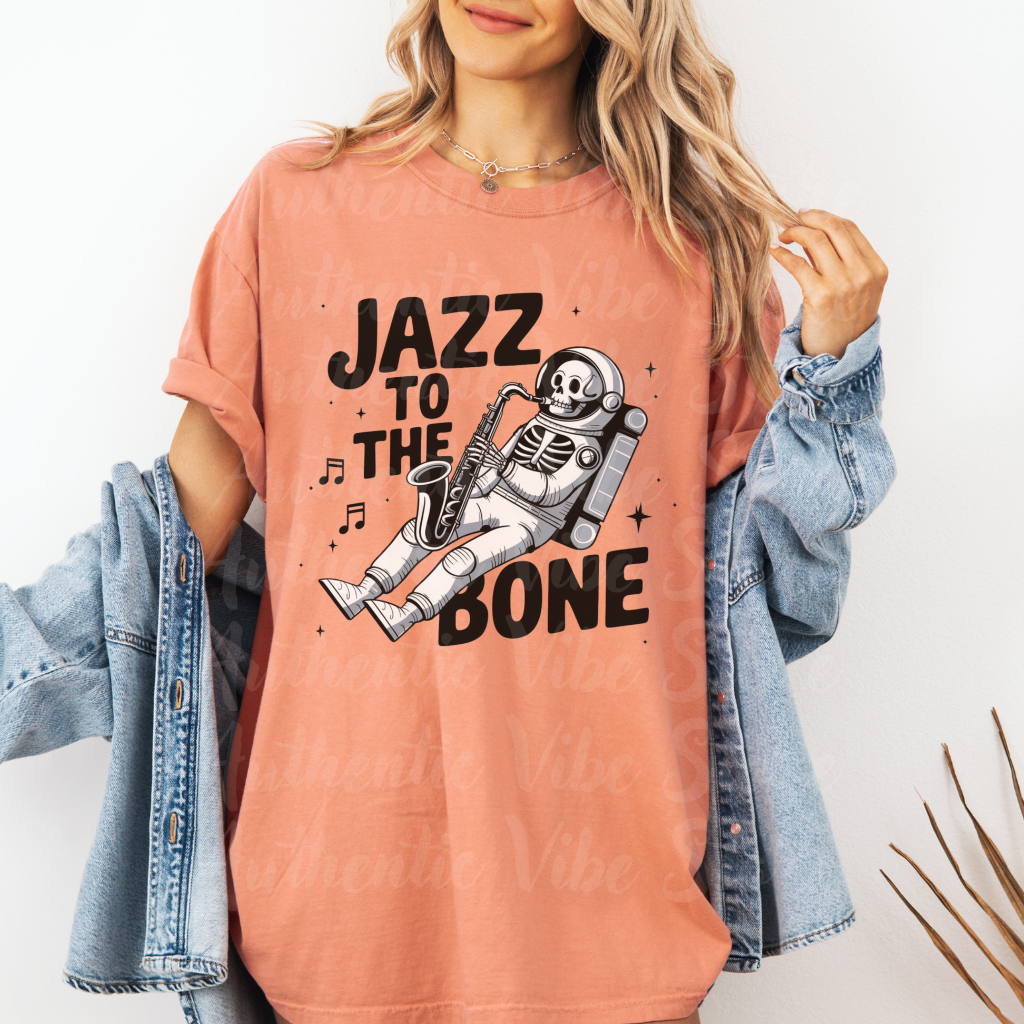 Skeleton Astronaut Playing Saxophone T-Shirt, Jazz Music Lover Tee, Space Theme Graphic Tee, Unique Artistic T-Shirt Gift