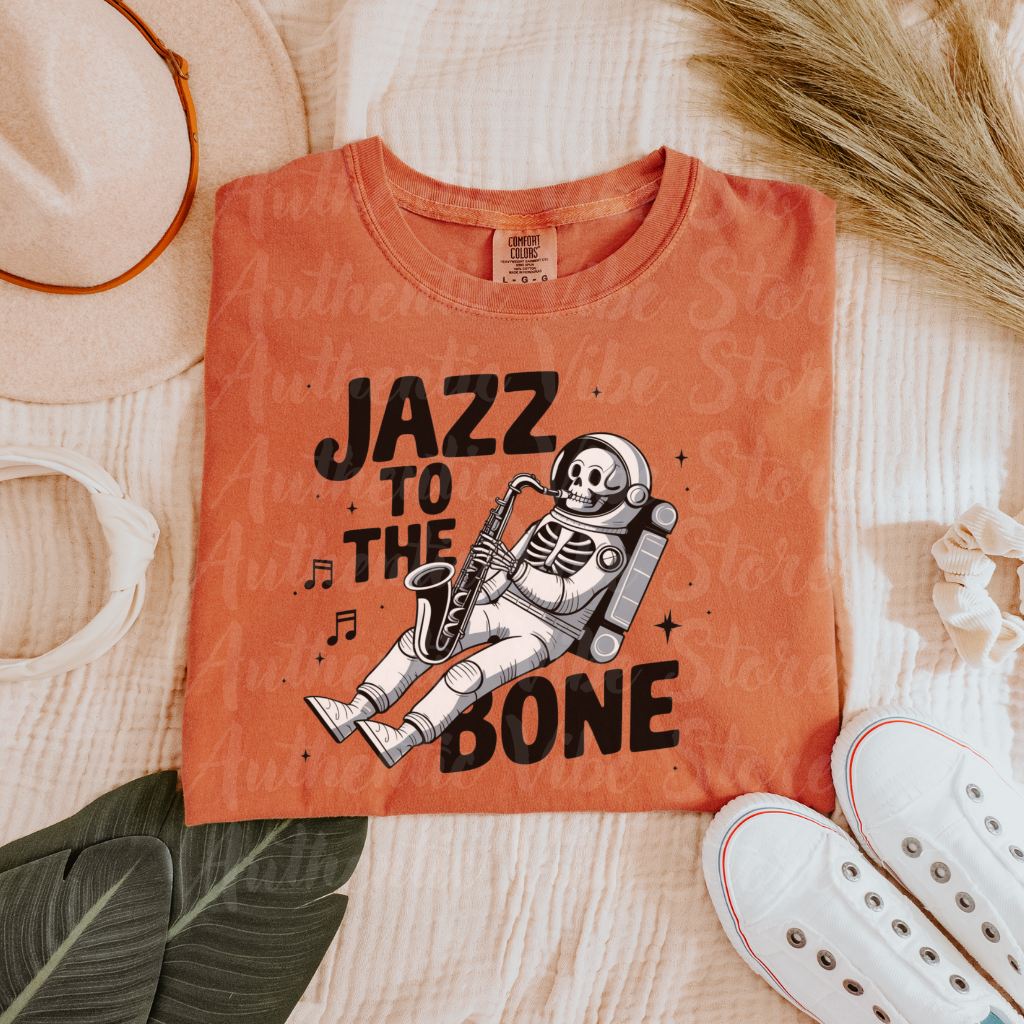 Skeleton Astronaut Playing Saxophone T-Shirt, Jazz Music Lover Tee, Space Theme Graphic Tee, Unique Artistic T-Shirt Gift