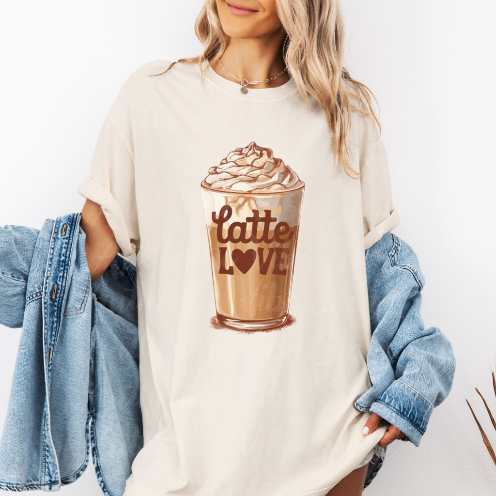 Latte Love T-Shirt, Cute Coffee Lover Shirt, Whipped Cream Latte Graphic Tee, Caffeine Enthusiast Gift, Coffee Shop Apparel