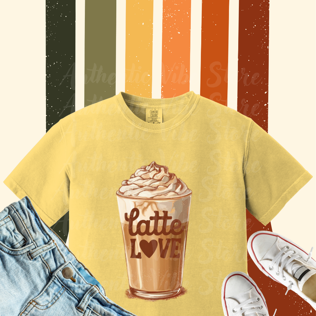 Latte Love T-Shirt, Cute Coffee Lover Shirt, Whipped Cream Latte Graphic Tee, Caffeine Enthusiast Gift, Coffee Shop Apparel