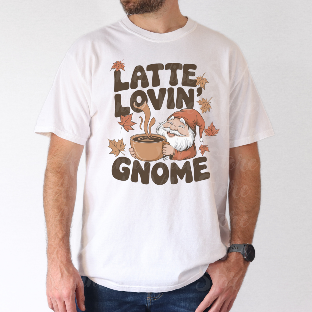 Latte Lovin Gnome T-Shirt Cute Coffee Lover Shirt Fall Gnome Graphic Tee Latte Lover TShirt Gift for Coffee Enthusiasts