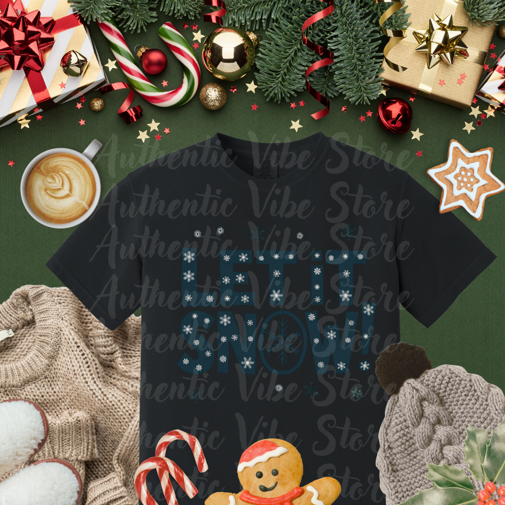 Let It Snow T-Shirt, Snowflake Graphic Tee, Winter Slogan Shirt, Christmas Holiday Apparel, Festive Snowflakes T-Shirt