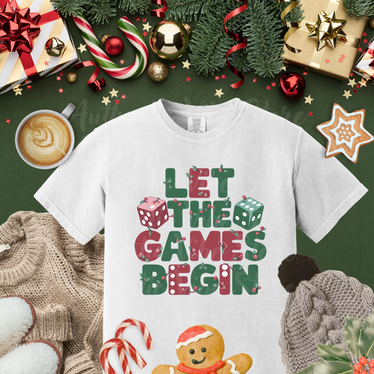 Christmas Board Game T-Shirt, Let the Games Begin Tee, Holiday Family Game Night Shirt, Dice Graphic Tee, Fun Party T-Shirt