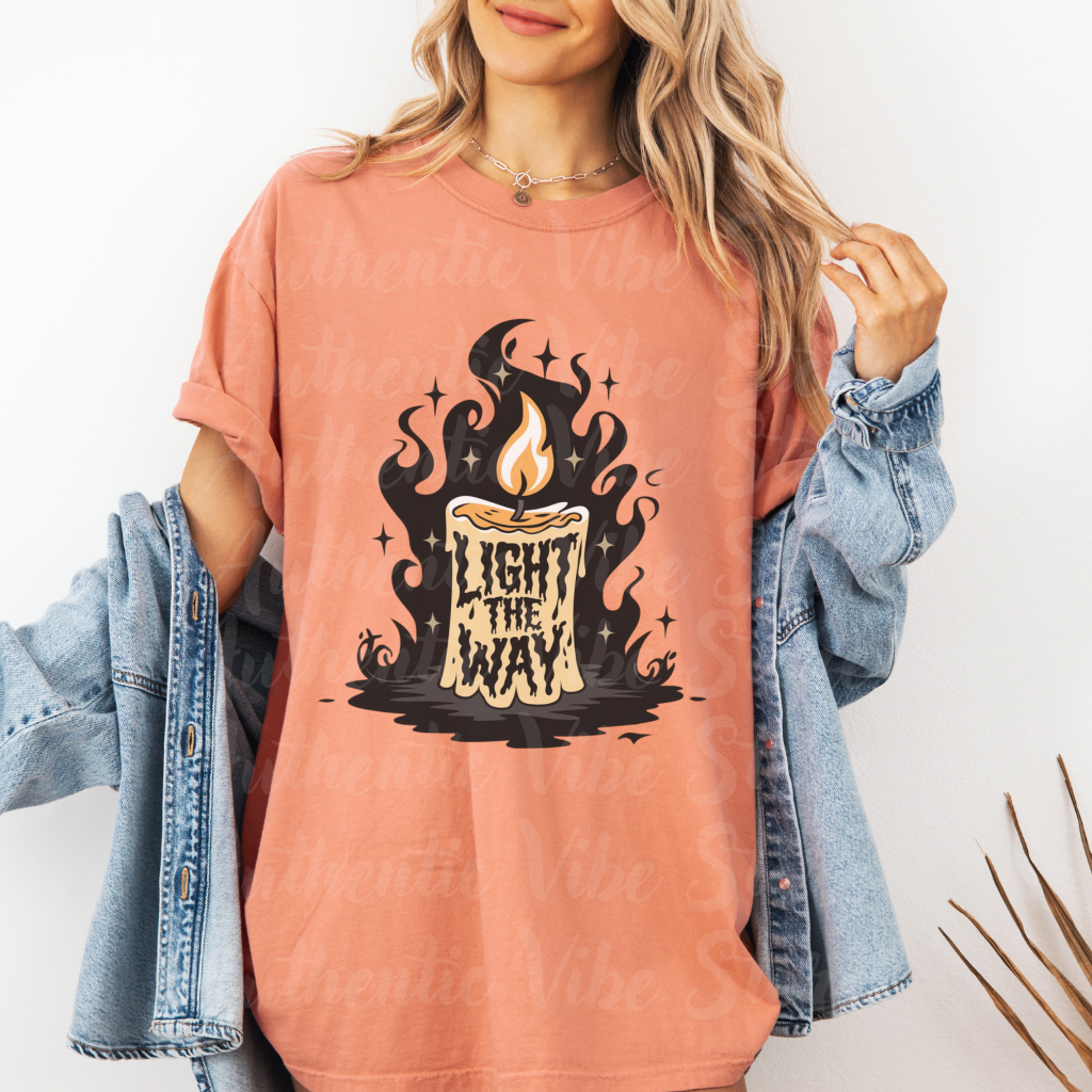 Light the Way Candle Flame Design, Graphic Tee, Inspirational T-Shirt, Unique Bold Design, Fashion Statement Tee