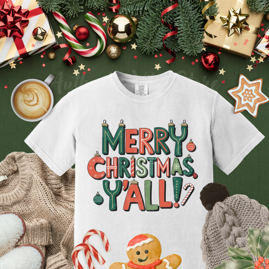 Funny Christmas T-Shirt, Merry Christmas Y'All Graphic Tee, Festive Holiday Shirt, Cute Xmas Gift, Holiday Party Outfit