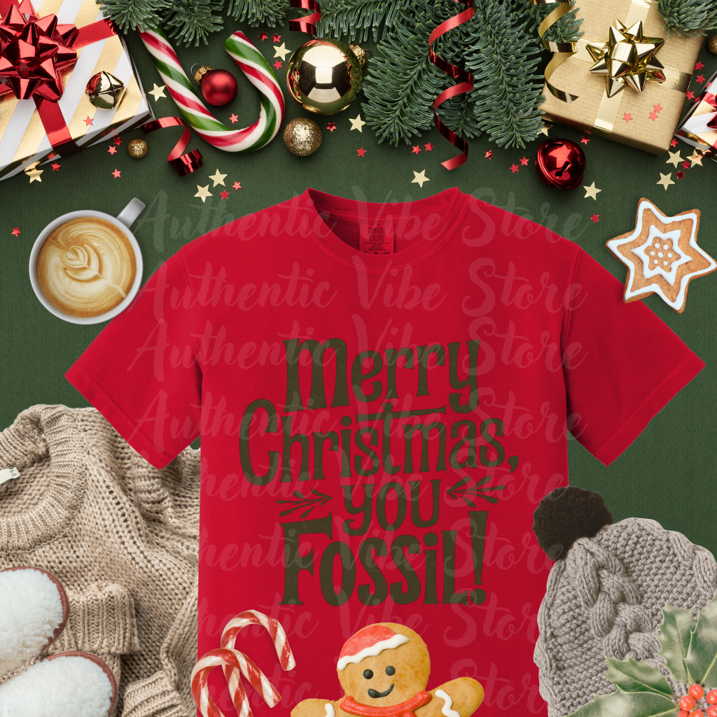 Merry Christmas You Fossil T-Shirt, Funny Holiday T-Shirt, Christmas Novelty Gift, Unique Christmas Graphic Tee, Fun Xmas Shirt