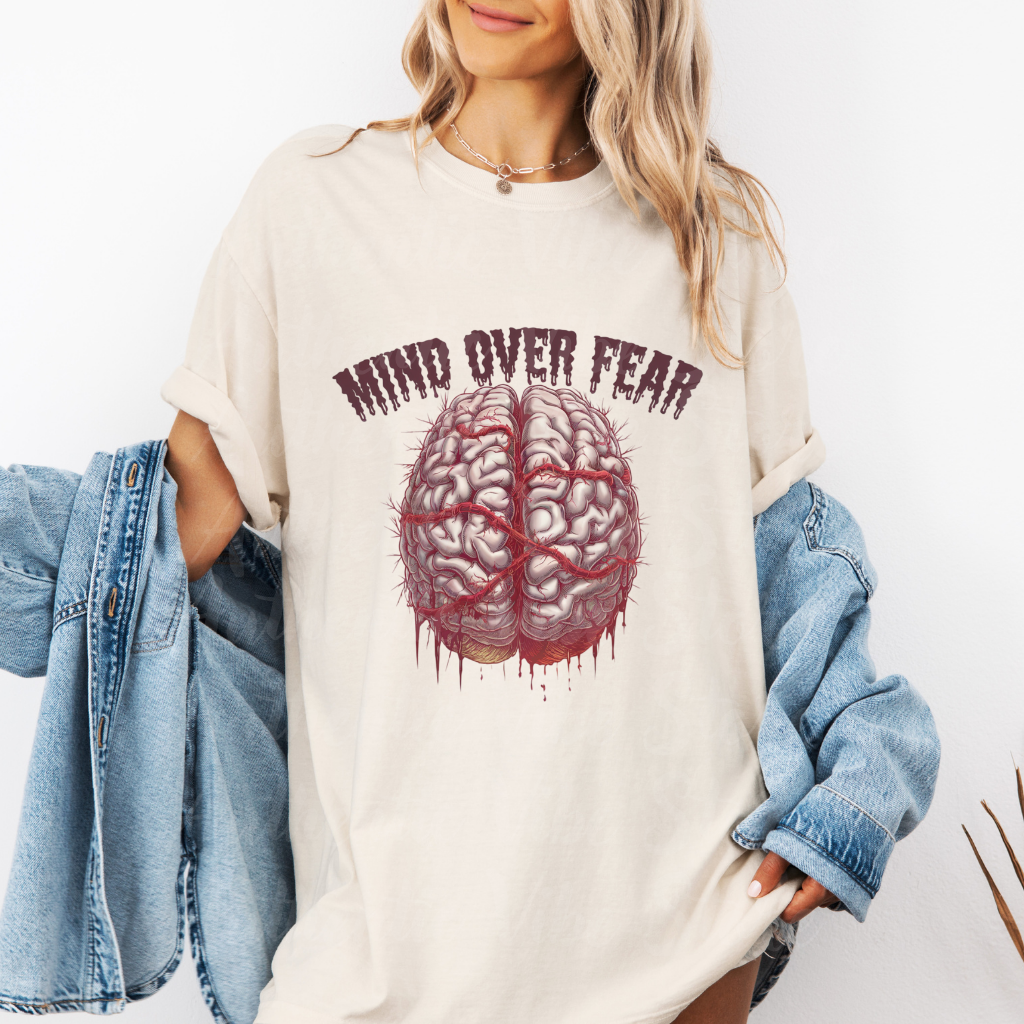 Mind Over Fear Graphic T-Shirt, Motivational Tee, Inspirational Brain Design, Positive Thinking Shirt, Fearless Attire, Unique Gift