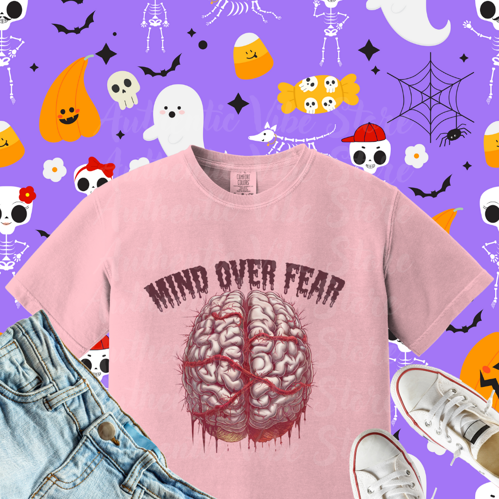 Mind Over Fear Graphic T-Shirt, Motivational Tee, Inspirational Brain Design, Positive Thinking Shirt, Fearless Attire, Unique Gift