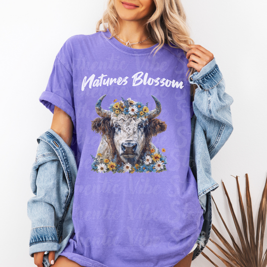 Title Bison T Shirt Colorful Floral Design Cute Nature Inspired Art Tee Shirt Unique Bison Apparel Garment-Dyed T-shirt