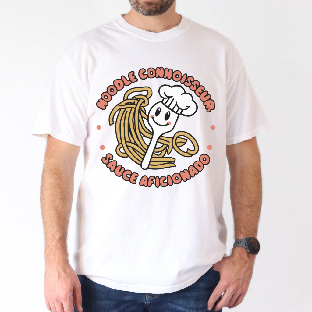 Noodle Connoisseur T-Shirt, Sauce Aficionado Tee, Funny Foodie Gift Shirt, Ramen Lover Top, Pasta Enthusiast Apparel